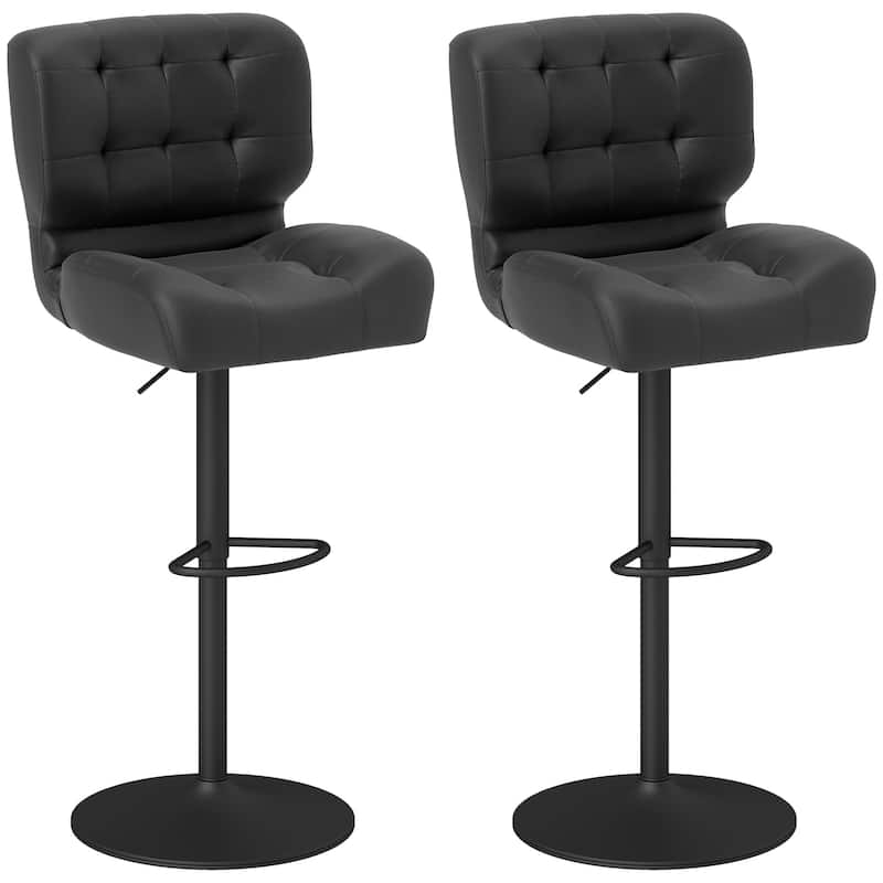 HOMCOM Set of 2 Bar Height Chairs with Adjustable Seat Height, Thick Padded Cushion and Metal Footrest for Home Bar