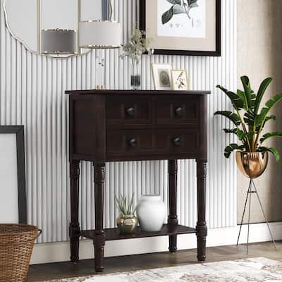 Narrow Console Table, Slim Sofa Table with 3 Storage Drawers and Bottom Shelf