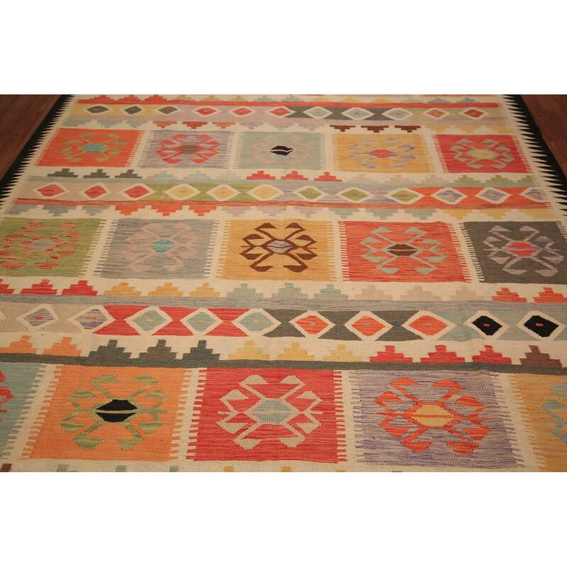 Reversible Geometric Multi-Color Kilim Area Rug Hand-Woven Wool Carpet - 7'11" x 11'2"