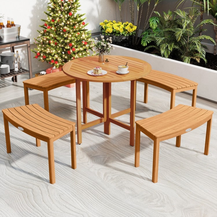 Outdoor Curved Acacia Wood Bench Set of 2/3/4 for Front Porch-3