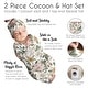 preview thumbnail 6 of 4, Vintage Floral Boho Collection Girl Baby Cocoon and Beanie Hat Sleep Sack - 2pc Set - Pink Green Shabby Chic Flower Farmhouse