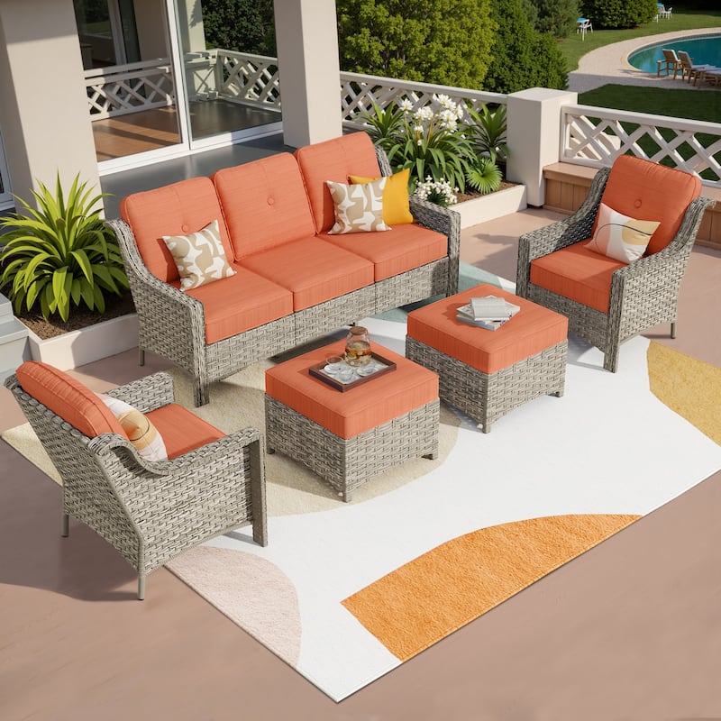 HOOOWOOO 5-piece Wicker High Back Outdoor Furniture Conversation Set