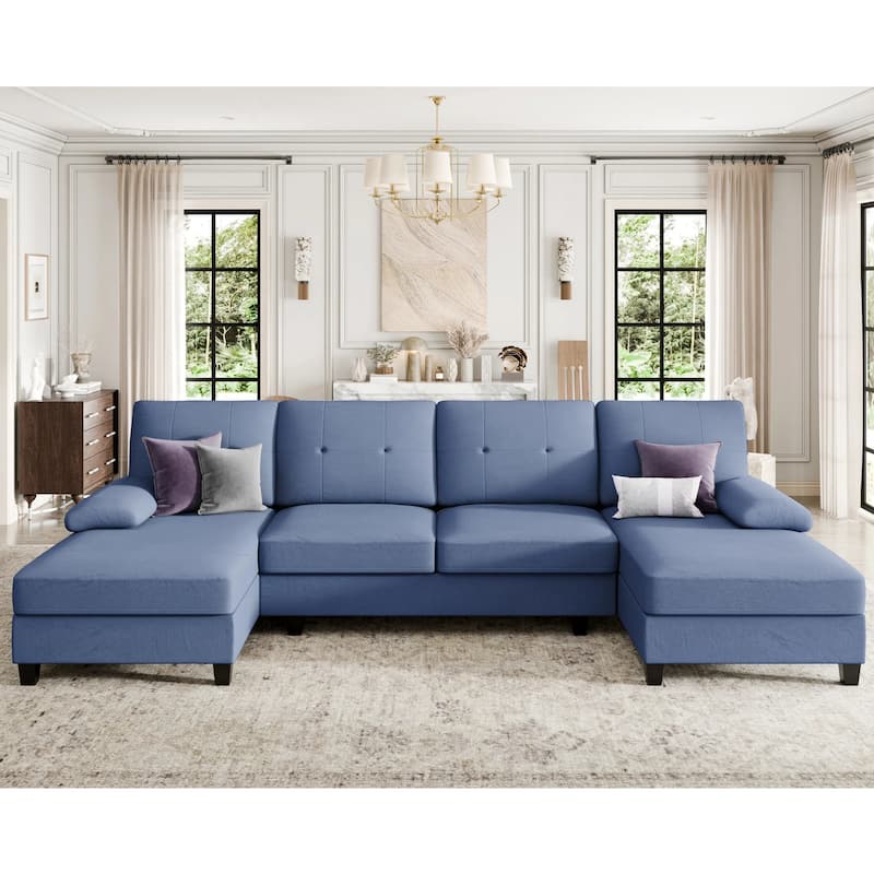 Futzca Sectional Sofa Couches for Living Room, 4 Seat U-Shaped Sofa - Blue