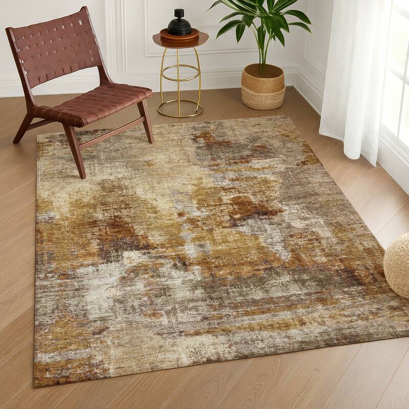 Machine Washable Indoor/ Outdoor Abstact Contemporary Chantille Rug