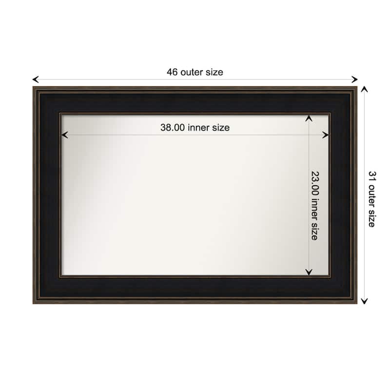 Mezzanine Espresso Framed Non-Beveled Custom Wall Mirror, Bathroom Vanity Mirror - Outer Size: 45.75 x 30.75