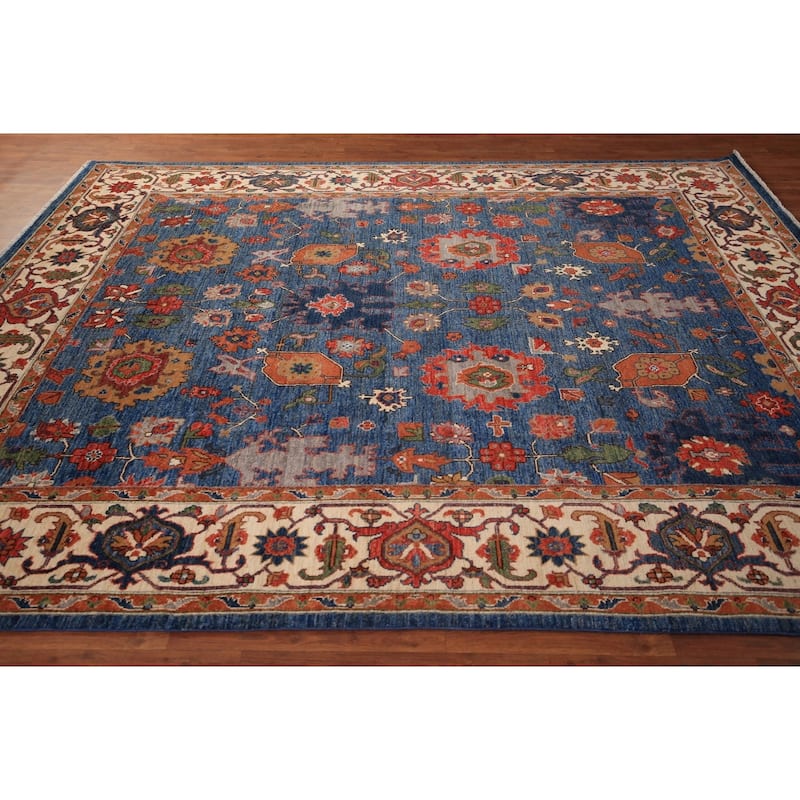 Blue Ziegler Vegetable Dye Area Rug Handmade Wool Carpet - 8'0" x 9'9"
