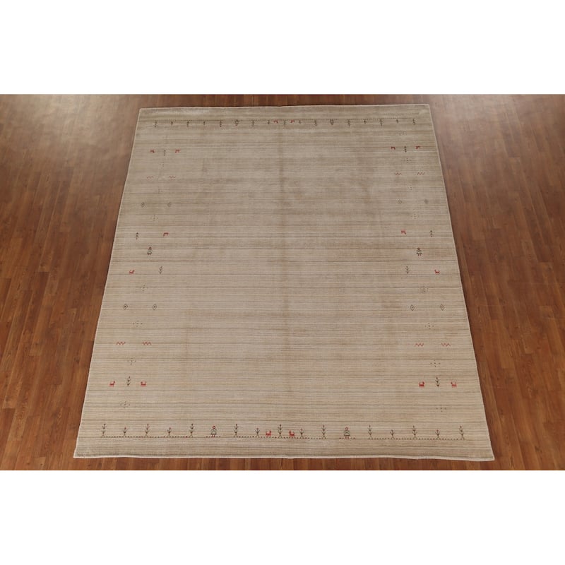 Tribal Gabbeh Oriental Area Rug Hand-Knotted Wool Carpet - 8'1" x 9'9"