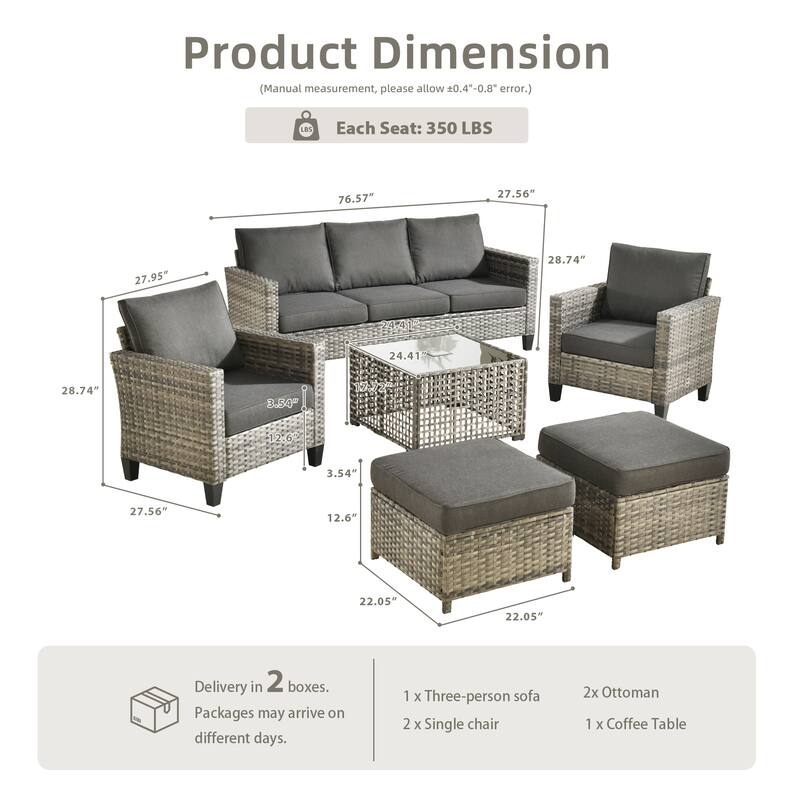 OVIOS 6 Pieces Outdoor Wicker Sectional Set With Solar-Powered Table