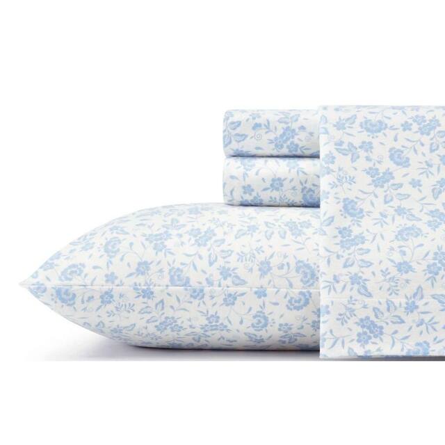 Laura Ashley Cotton Flannel-Soft-Deep Pocket-Sheet & Pillowcase Set