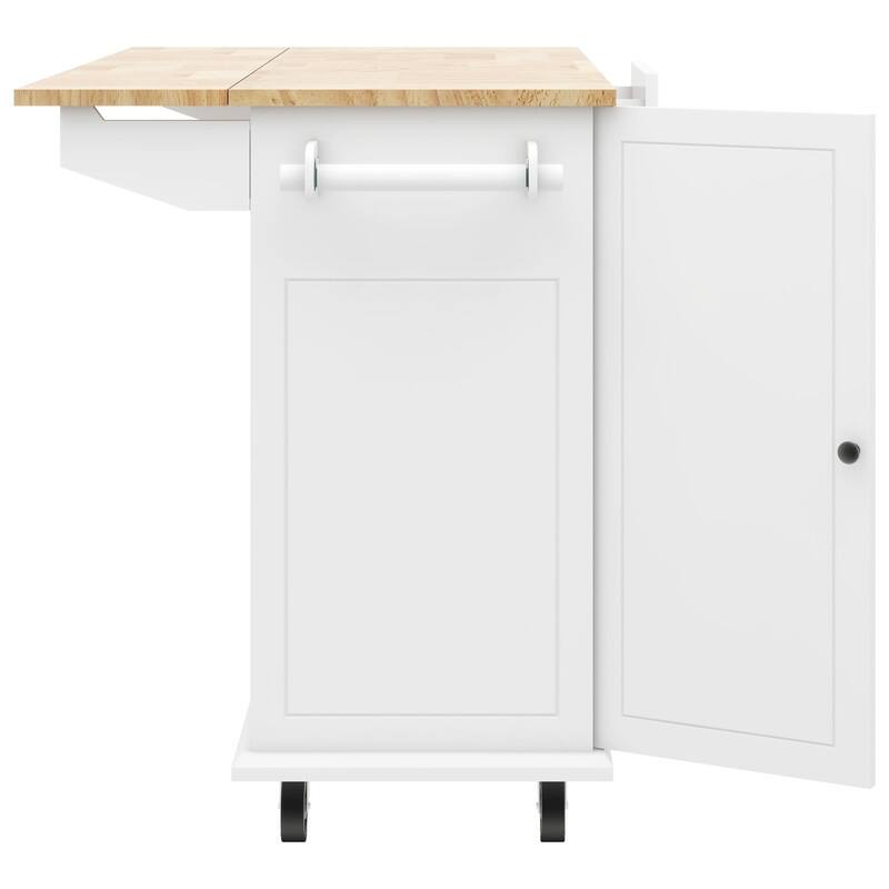 Kitchen Island with Drop Leaf, 53.9" Rolling Kitchen Cart on Wheels w/ Internal Storage Rack & 3 Tier Pull Out Cabinet Organizer