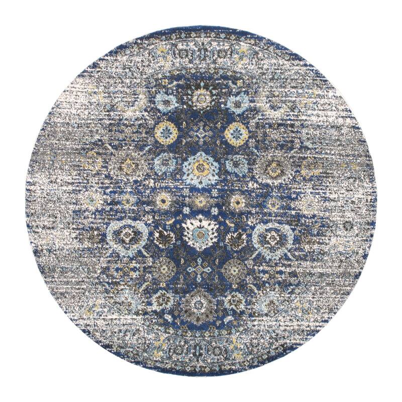 Pasargad Home Chelsea Design Oriental Area Rug - 6' Round - Navy/Ivory