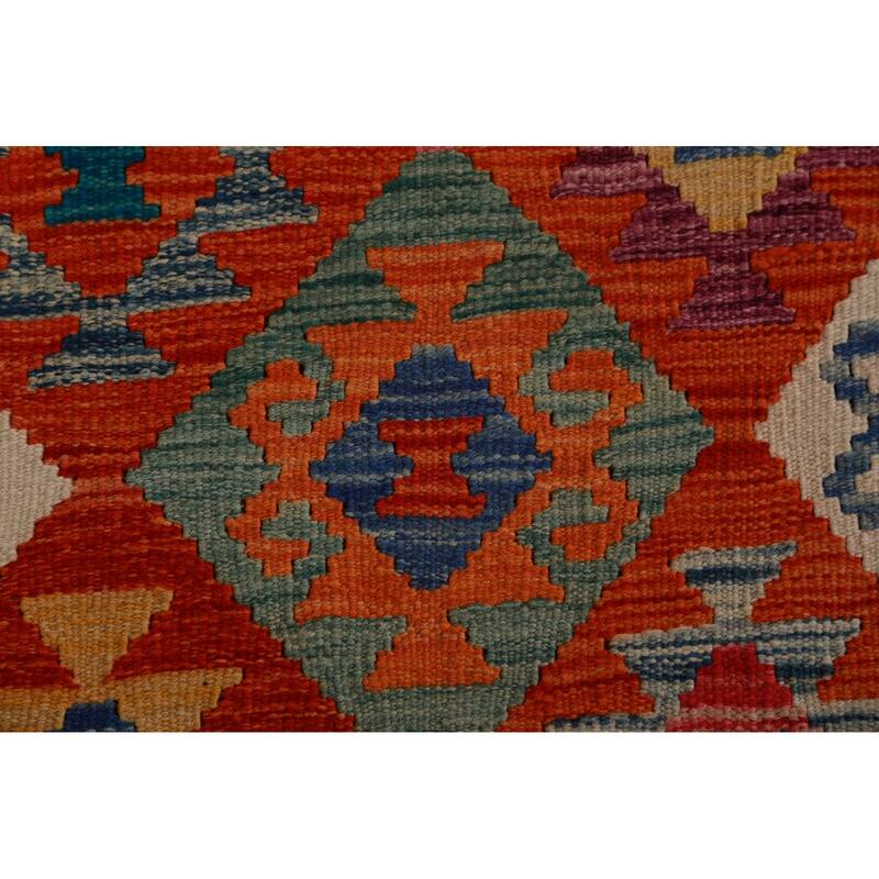 Kilim Oriental Area Rug Flatweave Orange Reversible Wool Carpet - 9'9"x 13'0"