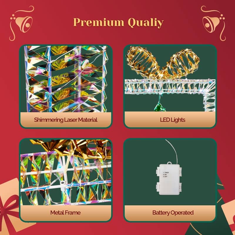 Set of 3 Lighted Iridescent Cut-out Gift Box Christmas Decorations, Pre-lit Holiday Decor for Xmas Decor Holiday Displays