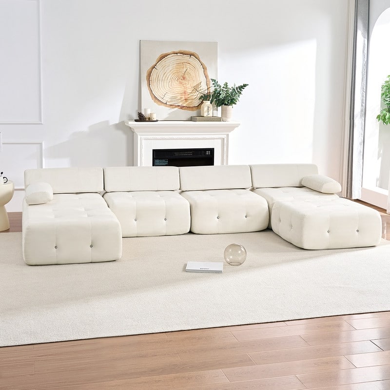 Mixoy Modular 134inch Modular Sectional Sofa with 2 Ottoman,Velvet U-Shaped Couch for Living Room - 133.9"w x 66.9"D x 24.8"H
