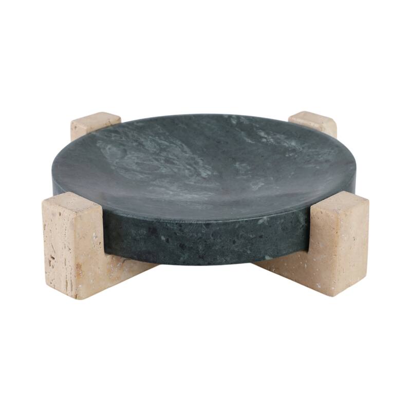 Marble Stone Decorative Tray Geometric Base Sleek Glam Modern - 12" x 12" x 3"