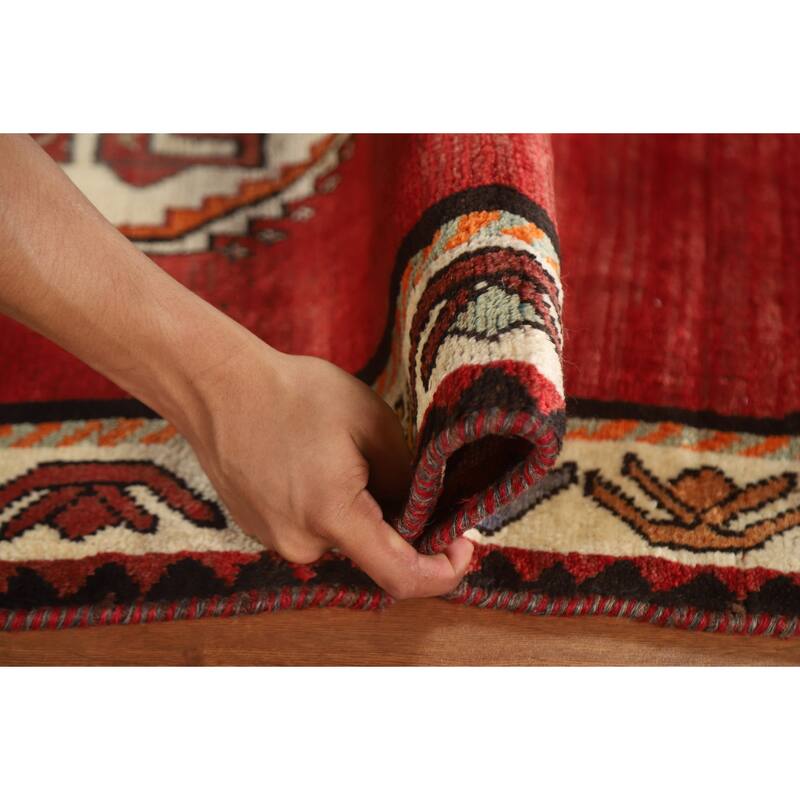 Geometric Red Shiraz Persian Vintage Area Rug Handmade Wool Carpet - 3'0"x 5'3"