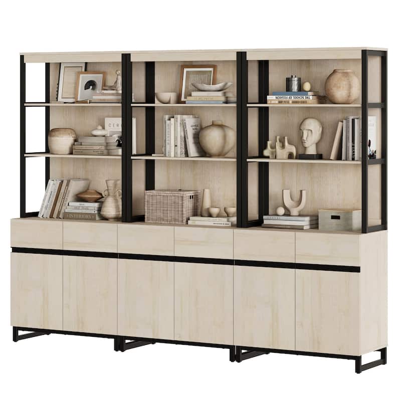 WAMPAT Modern 72" Tall Bookcase with Metal Base and Adjustable Shelves, Library Book Shelf with Storage Cabinet