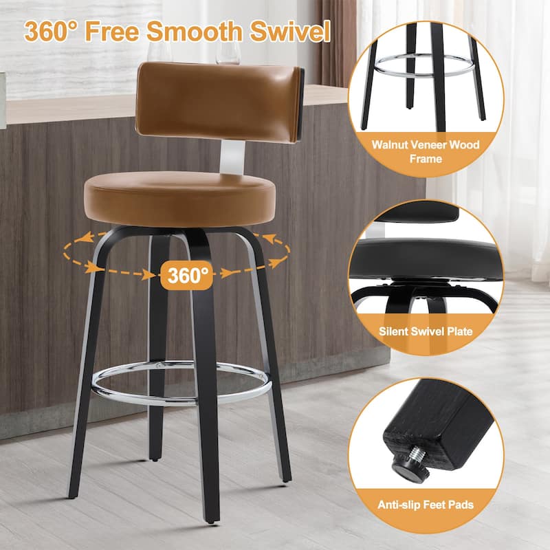 Upholstered Wood Swivel Bar/ Counter Stools, Set of 3