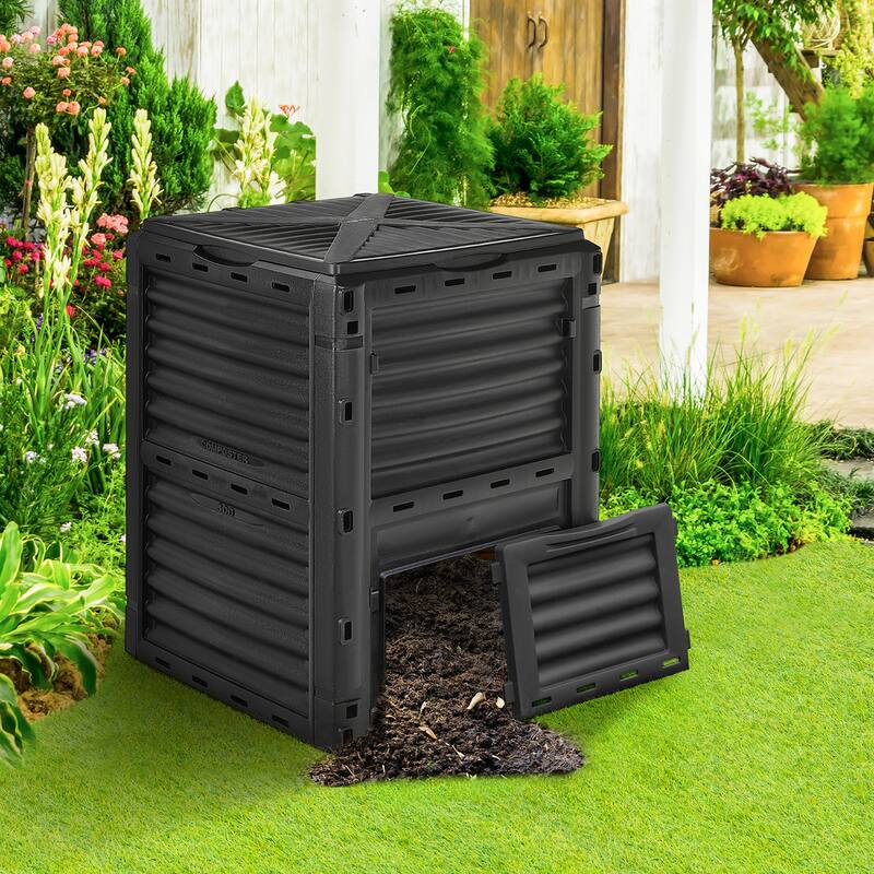 Gymax 80-Gallon Outdoor Composter W/ Large Openable Lid & Bottom Exit