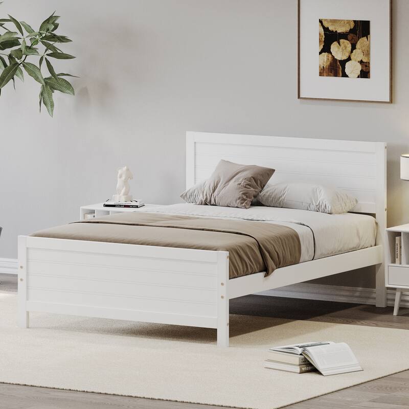 Wood Platform Bed Frame with Headboard and Wood Slat Support