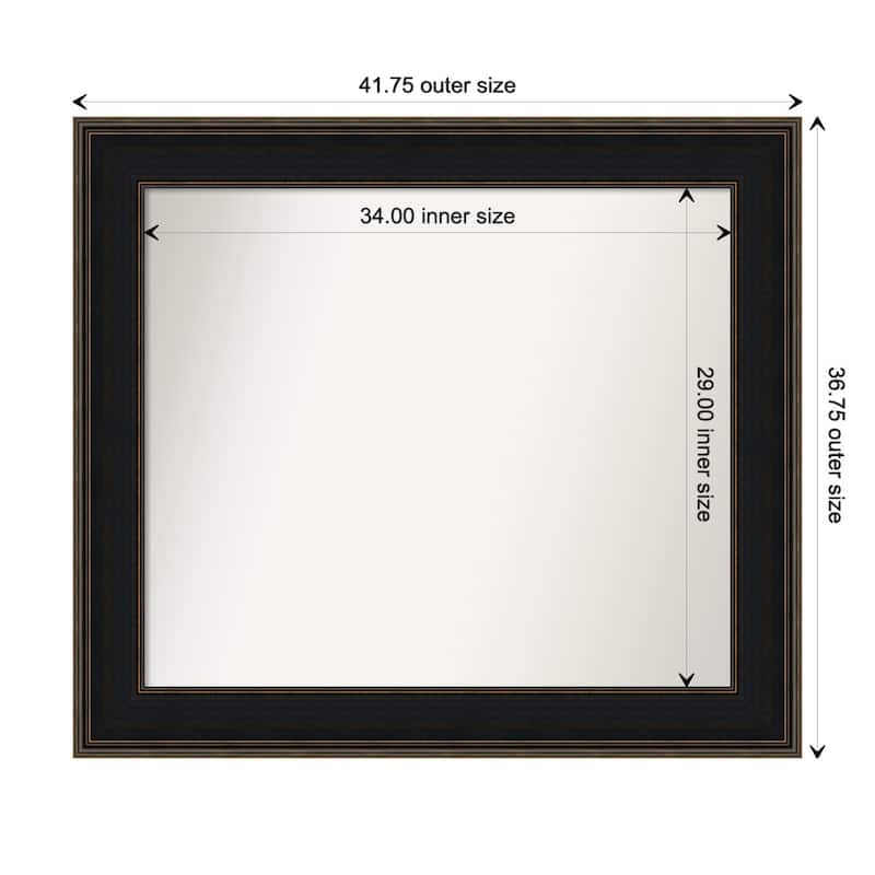 Mezzanine Espresso Framed Non-Beveled Custom Wall Mirror, Bathroom Vanity Mirror - Outer Size: 41.75 x 36.75