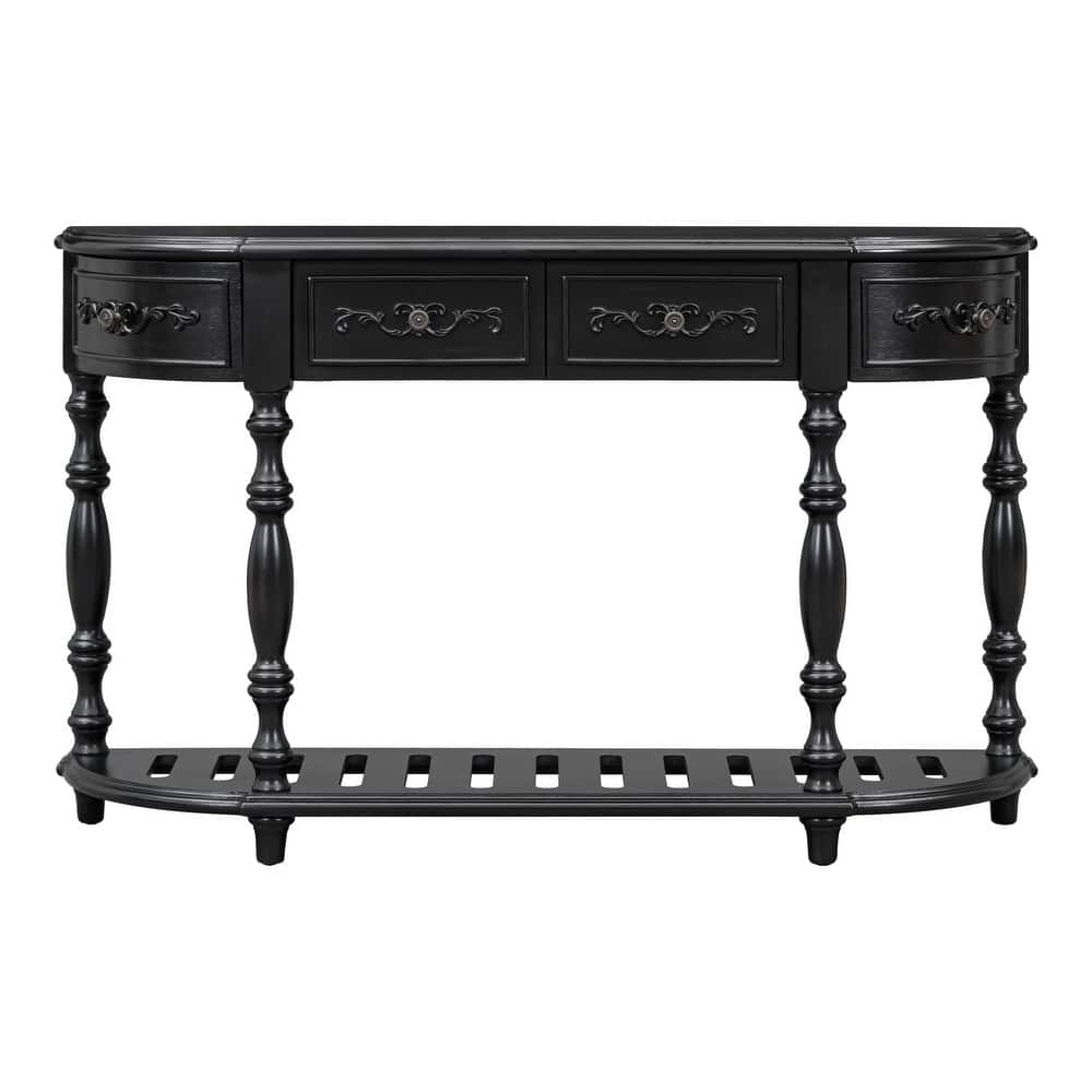 Classic Curved Entryway Console Table with 4 Drawers and 1 Bottom Shelf, 52 Inch Living Room Console Table Sofa Table