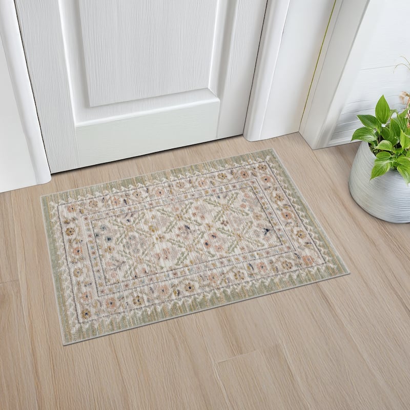 Crosswood Camilla Traditional Floral Indoor Polyester Area Rug - 2' x 3' - Cream/Aqua