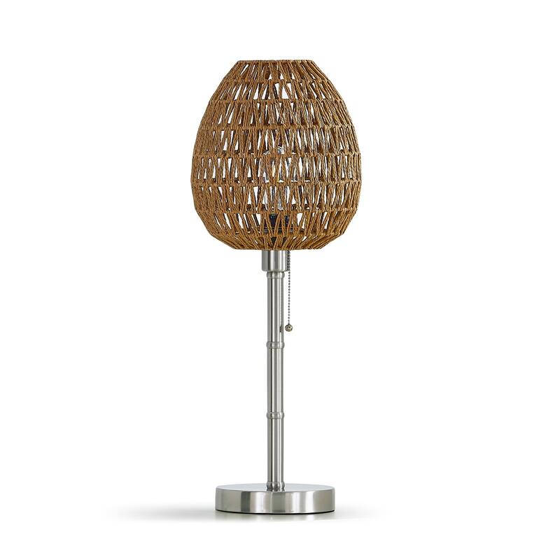 HOMEGLAM Oval Woven Rattan 26.5" Metal Table Lamp - Brushed Nickel