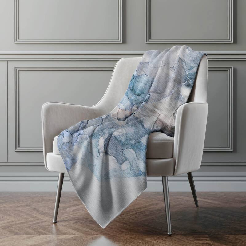 Premium Machine Washable Abstract Contemporary Sherpa Throw Blanket - Blue - 4'2" x 5'10"