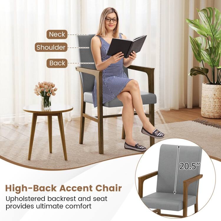 Grey Rubber Wood Upholstered Armchairs with Foam Cushions Set of 2 - 25.5" x 20.5" x 37"