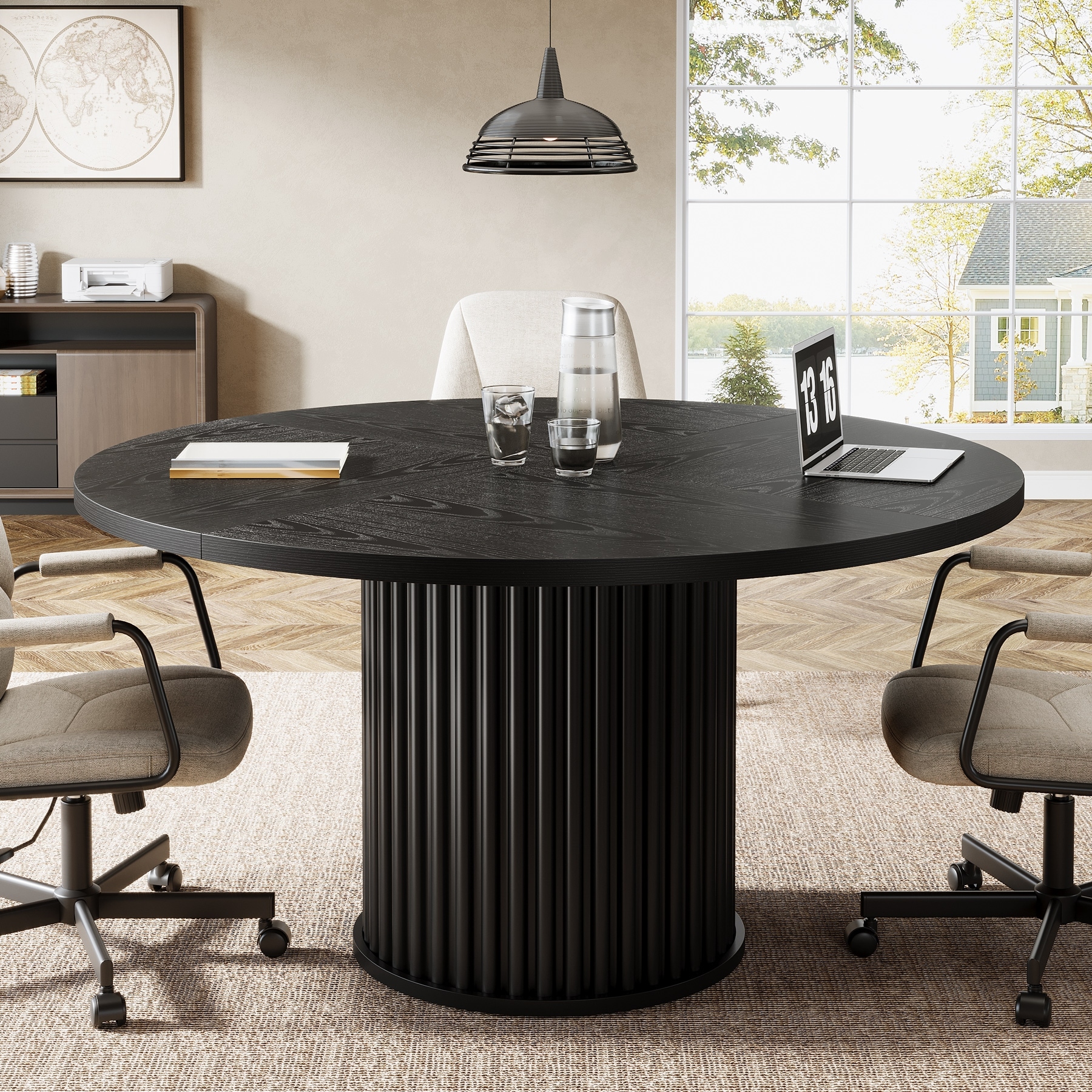 47 Inch Round Conference Table with Metal Base - 47.24" W x 47.24" D x 29.92" H