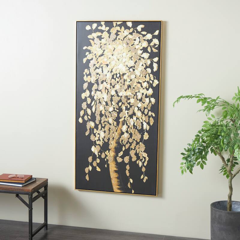 Black Polystone Tree Framed Wall Art with Gold Foil Accents - 30"W, 59"H