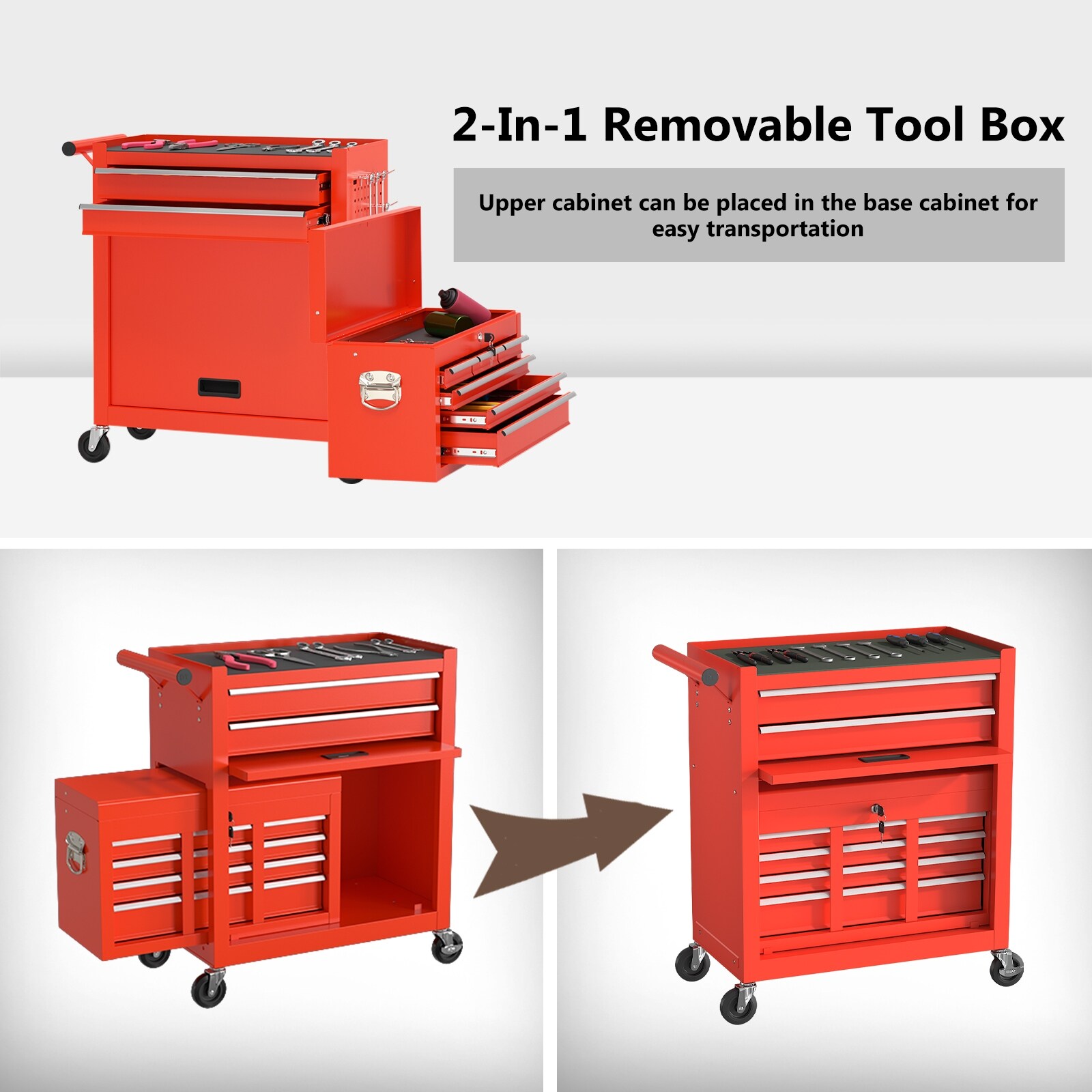 【専用】　ローズ＆オレンジ　2本セット 8-Drawer Rolling Tool Chest & Removable Tool Box Organizer with
