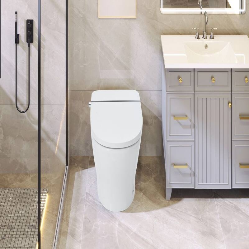 CASAINC 1-Piece Automatic Flush Elongated Smart Toilet in White with Adjustable Temp Heated Seat