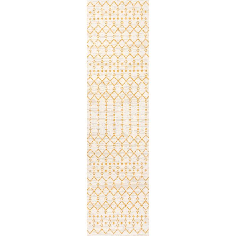 JONATHAN Y Trebol Moroccan Geometric Textured Weave Indoor/Outdoor Area Rug - 2 X 10 - Cream/Yellow