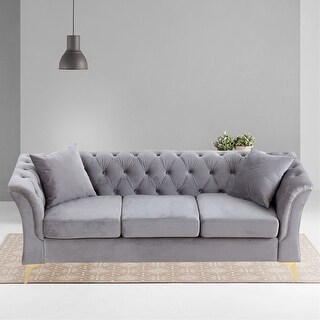Velvet Chesterfield Curved Sofa 3 Seat Button Tufted Couch with - Bed ...