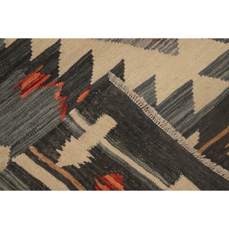 Hand Woven Oriental 100% Wool Carpet Southwestern Tribal Purples Kilim Runner Rug - 9' 4'' X 3' 1''