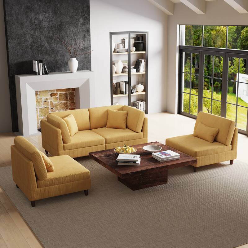 4-Piece Modern Corduroy Modular Sectional Sofa with pillows For Living Room