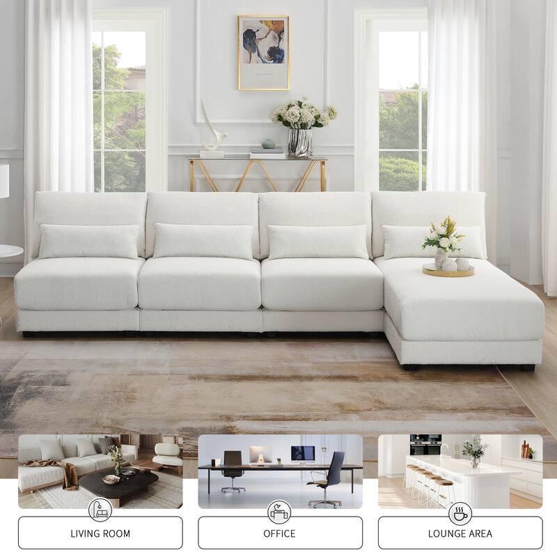 120" Boucle L-Shaped Sectional Sofa with Reversible Chaise,and Wide Seats & Pocket Spring Support