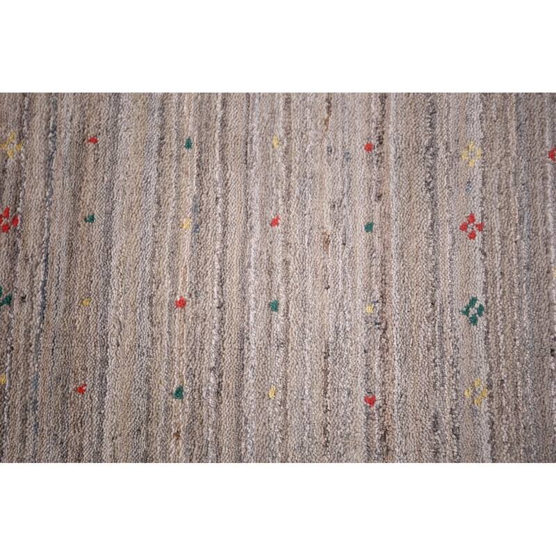 Tribal Striped Gabbeh Square Area Rug Handmade Wool Carpet - 7'10" X 7'11"