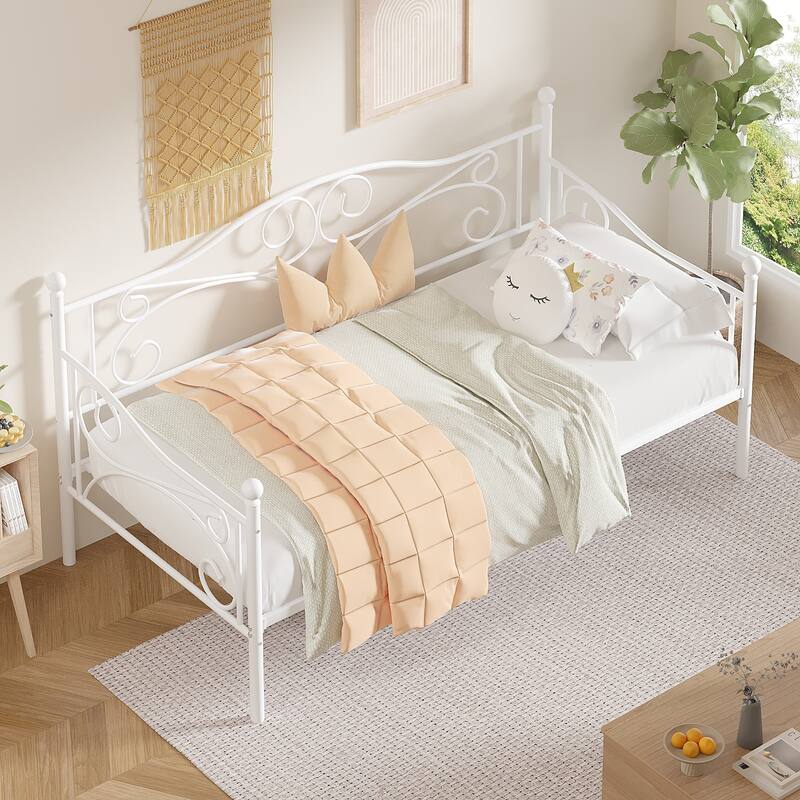 VECELO Scroll Design Metal Twin Size Daybed with Roman Column Legs 440 LBS Capacity Sofa Bed 440 lbs Capacity for Living Room