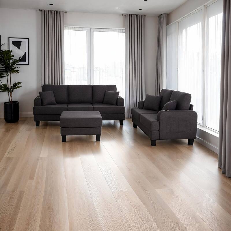 Dark Gray Finish Modern Charging Ports 1pc Sofa Pillows Included