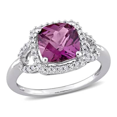 Miadora 2 4/5ct TGW Simulated Alexandrite 1/6ct TW Diamond Halo Ring 10k White Gold