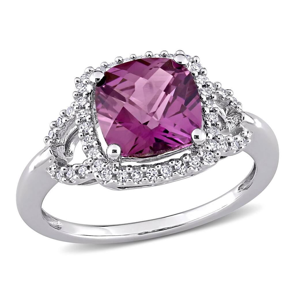 Miadora 2 4/5ct TGW Simulated Alexandrite 1/6ct TW Diamond Halo Ring 10k White Gold