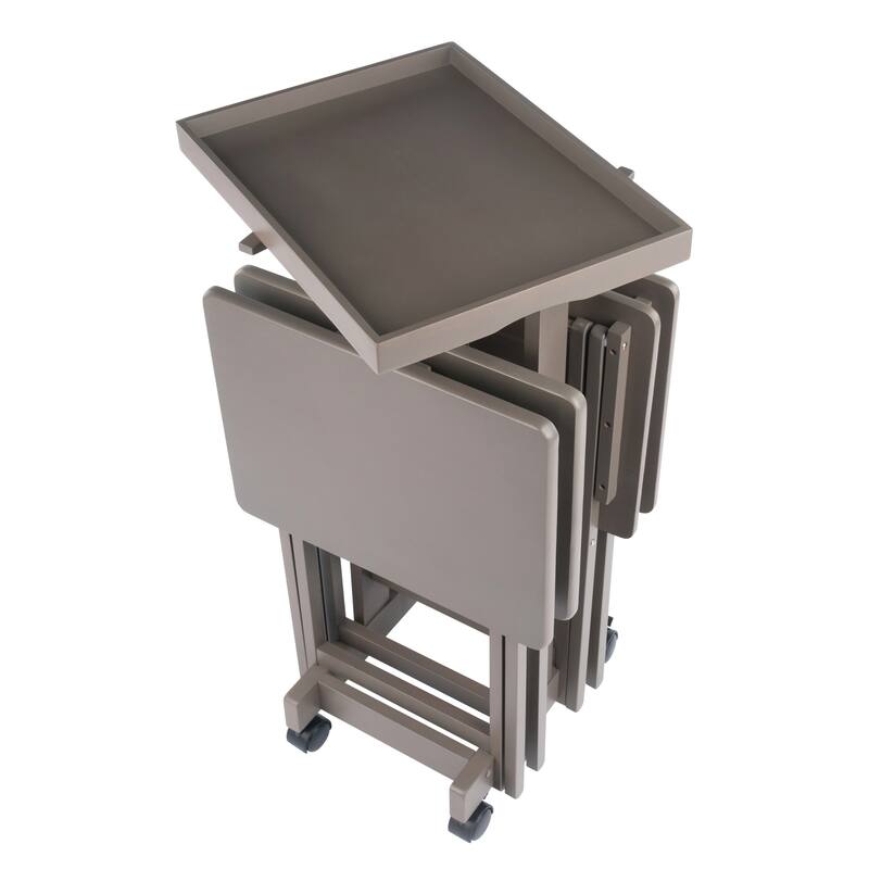 Isabelle 6-Pc Snack Table Set with Removable Serving Tray Oyster Gray