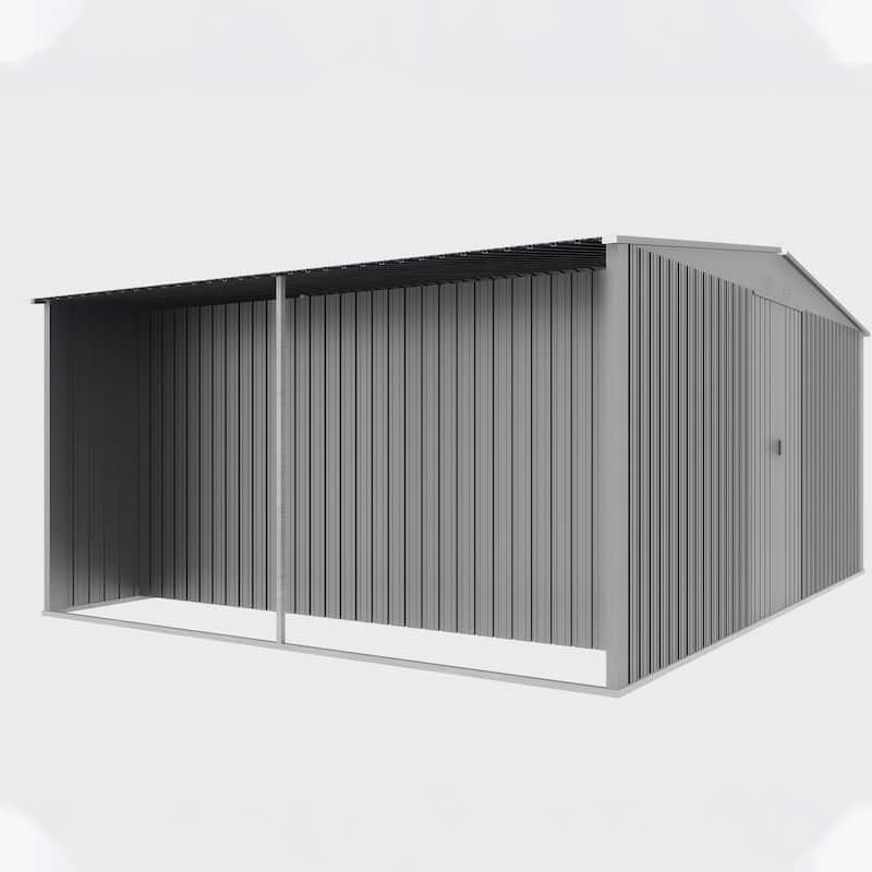 13x11 ft Outdoor Storage Shed, Metal Shed Firewood Shed, Grey