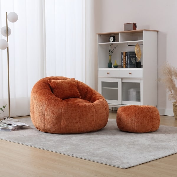slide 2 of 32, Modern Bean Bag Chairs, Comfy Round Chair for Adults with Ottoman, Leisure Single Sofa Reading Chair with Pillow