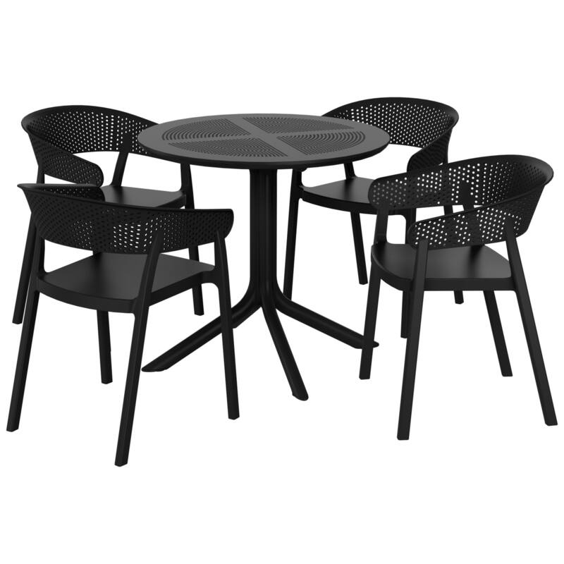 Frond and Form 4-Person Outdoor Round Dining Set - Black