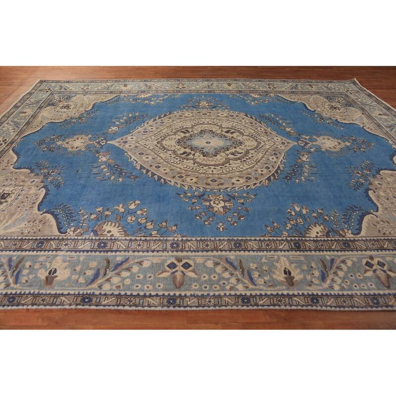 Blue Tabriz Persian Area Rug Handmade Traditional Wool Carpet - 9'7"x 12'3"