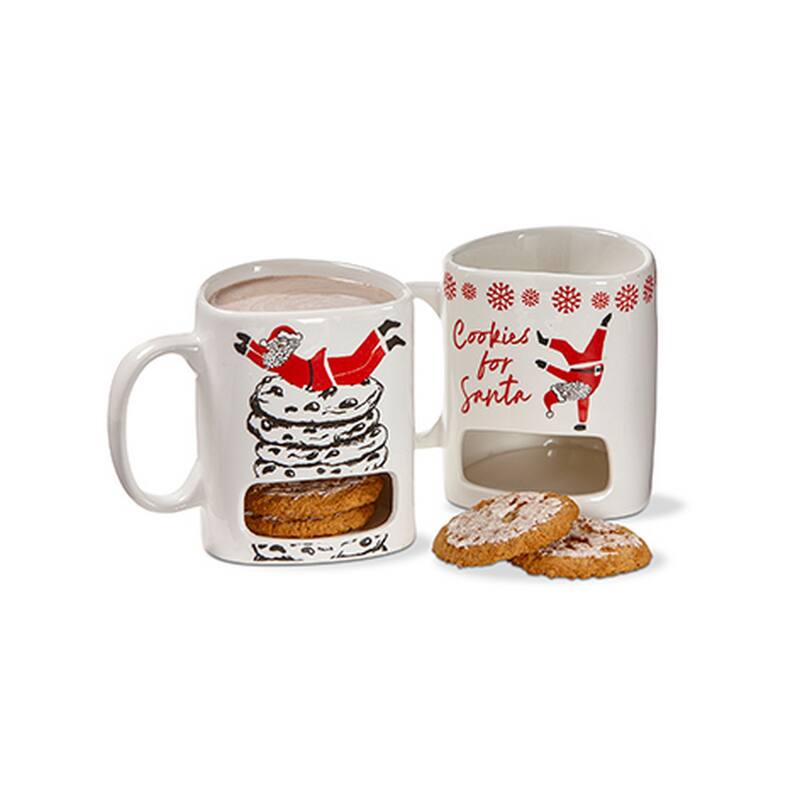 Cookies For Santa Sentiment Mug Bone China White Dishwasher Safe Mug with Pocket for Cookies. 6 oz.